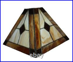 Arts & Crafts Mission Vtg 8x11 Brown Amber Cream Stained Slag Glass Lamp Shade