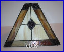 Arts & Crafts Mission Vtg 8x11 Brown Amber Cream Stained Slag Glass Lamp Shade