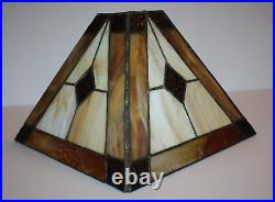 Arts & Crafts Mission Vtg 8x11 Brown Amber Cream Stained Slag Glass Lamp Shade