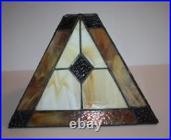 Arts & Crafts Mission Vtg 8x11 Brown Amber Cream Stained Slag Glass Lamp Shade