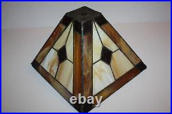 Arts & Crafts Mission Vtg 8x11 Brown Amber Cream Stained Slag Glass Lamp Shade