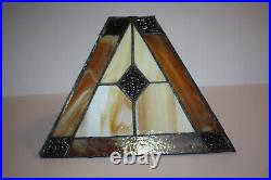 Arts & Crafts Mission Vtg 8x11 Brown Amber Cream Stained Slag Glass Lamp Shade