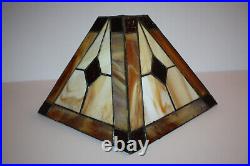 Arts & Crafts Mission Vtg 8x11 Brown Amber Cream Stained Slag Glass Lamp Shade