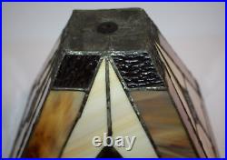 Arts & Crafts Mission Vtg 8x11 Brown Amber Cream Stained Slag Glass Lamp Shade