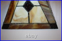 Arts & Crafts Mission Vtg 8x11 Brown Amber Cream Stained Slag Glass Lamp Shade