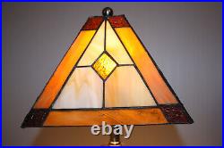 Arts & Crafts Mission Vtg 8x11 Brown Amber Cream Stained Slag Glass Lamp Shade