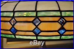 Arts & Crafts, Nouveau Bradley&Hubbard Era Leaded Stained Slag Glass Lamp Shade