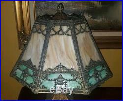 Arts & Crafts, Nouveau Bradley & Hubbard, Miller 2 colors Slag Glass Lamp