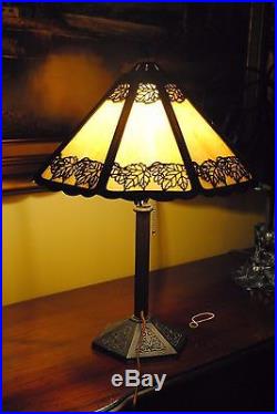 Arts & Crafts, Nouveau, Deco, Signed B&H, Handel Era Stained Slag Glass Lamp Shade