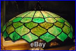 Arts & Crafts, Nouveau Double Signed Handel Leaded Stained Slag Glass Lamp