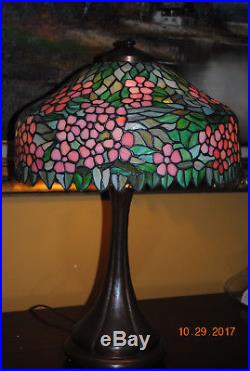 Arts & Crafts, Nouveau, Double Signed Handel Leaded Stained Slag Glass Table Lamp