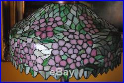Arts & Crafts, Nouveau, Double Signed Handel Leaded Stained Slag Glass Table Lamp