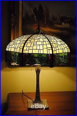 Arts & Crafts, Nouveau Era Handel Leaded Slag Glass Lamp