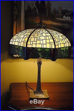 Arts & Crafts, Nouveau Era Handel Leaded Slag Glass Lamp