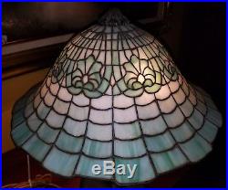 Arts & Crafts, Nouveau Gorham Leaded Stained Slag Glass Shade, Bronze Lamp Base