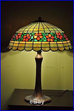 Arts & Crafts, Nouveau Handel Leaded Stained Slag Glass Lamp