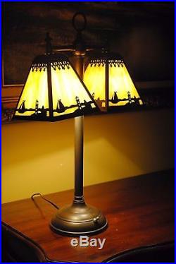 Arts&Crafts, Nouveau, Miller, B & H, Handel Double Student Style Slag Glass Lamp