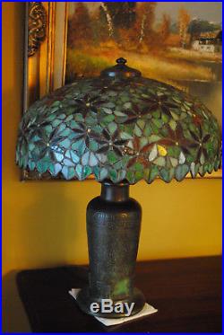 Arts&Crafts, Nouveau, Signed Handel Leaded Stained Slag Glass Table Lamp
