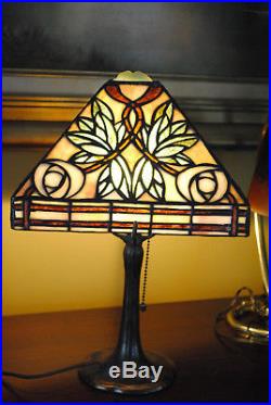 Arts & Crafts, Nouveau, Signed Handel Leaded Stained Slag Turtle Glass Table Lamp