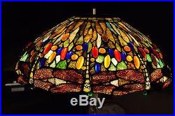 Arts & Crafts, Nouveau Tiffany Studios Style Leaded Stained Slag Glass Lamp Shade