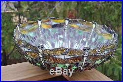Arts & Crafts, Nouveau Tiffany Studios Style Leaded Stained Slag Glass Lamp Shade