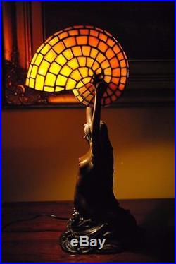 Arts&Crafts, Nouveau, Tiffany Studios Style Mermaid Leaded Stained Slag Glass Lamp
