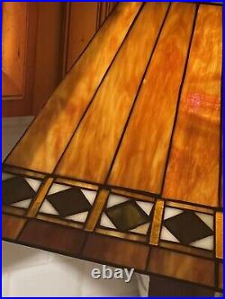 Arts & Crafts Orange Slag Glass Style Shade Vintage Lamp Bronze Stand Gorgeous