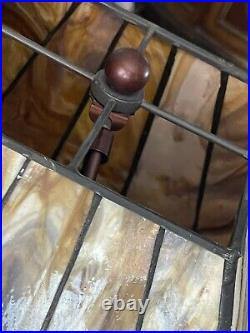 Arts & Crafts Orange Slag Glass Style Shade Vintage Lamp Bronze Stand Gorgeous