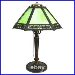 Arts & Crafts Pittsburg 8-Panel Slag Glass Table Lamp Signed C1920
