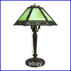 Arts & Crafts Pittsburg 8-Panel Slag Glass Table Lamp Signed C1920