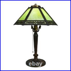 Arts & Crafts Pittsburg 8-Panel Slag Glass Table Lamp Signed C1920