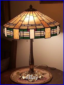Arts & Crafts R Williamson Leaded Slag Stained Glass Lamp Handel Tiffany Era