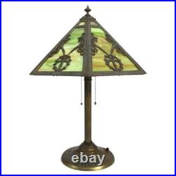 Arts & Crafts Rainaud 6 Panel Slag Glass Lamp, Manner Of Bradley & Hubbard c1920