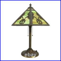 Arts & Crafts Rainaud 6 Panel Slag Glass Lamp, Manner Of Bradley & Hubbard c1920