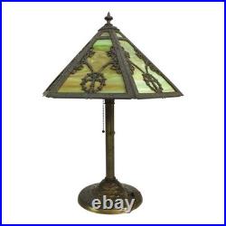 Arts & Crafts Rainaud 6 Panel Slag Glass Lamp, Manner Of Bradley & Hubbard c1920