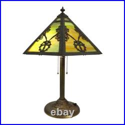 Arts & Crafts Rainaud 6 Panel Slag Glass Lamp, Manner Of Bradley & Hubbard c1920