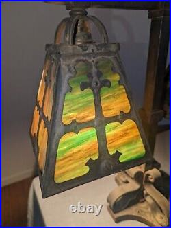 Arts & Crafts Slag Glass 1902-1920 Wrought Iron Spanish Revival Desk Lamp