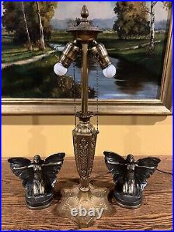 Arts Crafts Slag Glass Antique Vintage Art Deco Lamp Bradley Hubbard Handel Era
