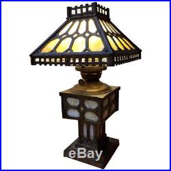 Arts & Crafts Slag Glass and Iron Table Lamp