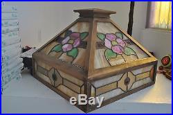 Arts & Crafts Stickley, Mission, Craftsman Era Oak Stained Slag Glass Lamp Shade