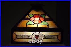 Arts & Crafts Stickley, Mission, Craftsman Era Oak Stained Slag Glass Lamp Shade