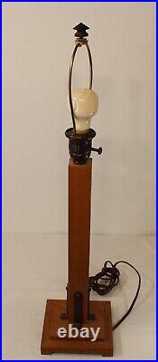 Arts & Crafts Style Table Lamp Slag Glass Shade Wood Body Tall Lamp