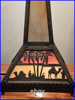 Arts & Crafts style Meyda Mission Pyramid Camel Scenic Slag Glass Lamp