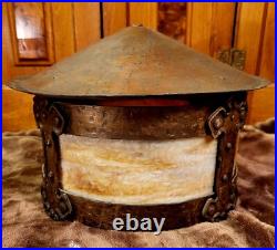 Arts and Crafts Antique Slag Glass Table Lamp
