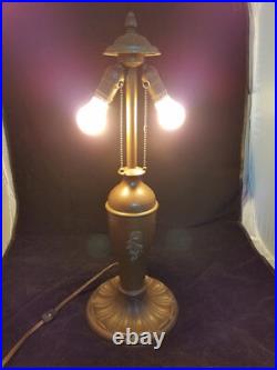 Arts and Crafts, Art Nouveau bronze slag glass table lamp