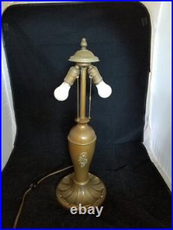 Arts and Crafts, Art Nouveau bronze slag glass table lamp