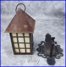 Arts and Crafts Outdoor Hanging Slag Glass Lamp With Wrought Iron Hanger