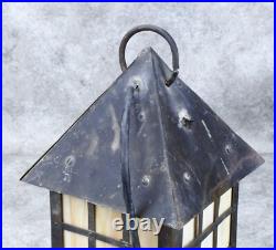 Arts and Crafts Outdoor Hanging Slag Glass Lamp With Wrought Iron Hanger