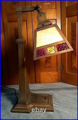 Arts and Crafts Slag Glass Desk Lamp Circa 1900-1910