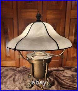 Arts and Crafts Slag Glass Lamp with Heavy Brass Base